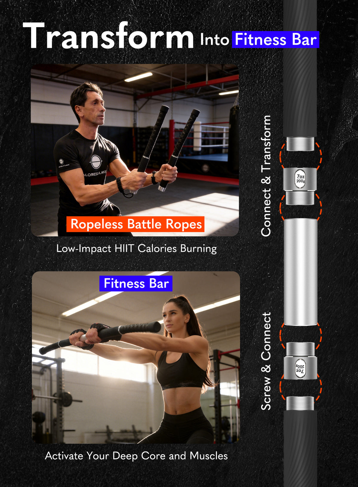 X2 Adjustable and Transformable Ropeless Battle Ropes